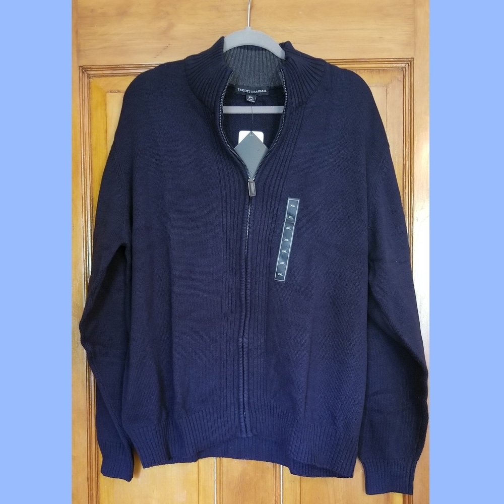 Cotton Zip Up Navy Blue Men's Sweater NWT